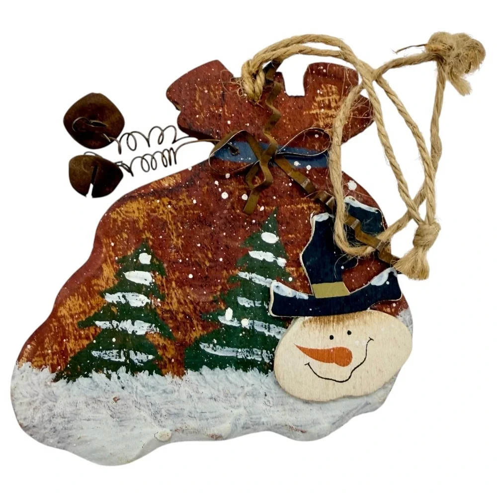 Unbranded Rustic Wood Snowman Santa Christmas‎ Ornament Set 6pc Vintage Style